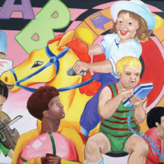 A mural on the wall of the Clinic that shows a diverse group of children and adults interacting and playing