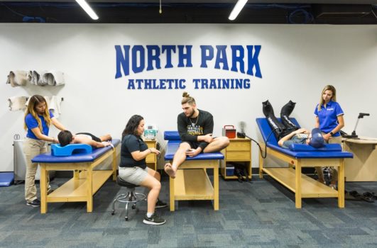 North Park University master's in athletic training students participate in hands-on learning exercise