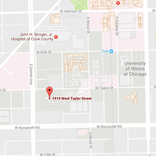 Map of Applied Health Sciences Building location on UIC West Campus