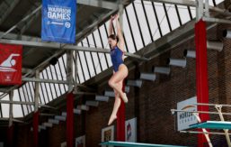 Cydney Liebenberg prepares to take off from the diving board.