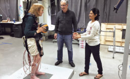 Virginia Rasmus throws a ball to graduate student Sailee Jagdhane as part of a study led by UIC researcher Alexander Aruin on preventing falls