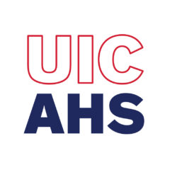 UIC AHS red, white and blue logo block
